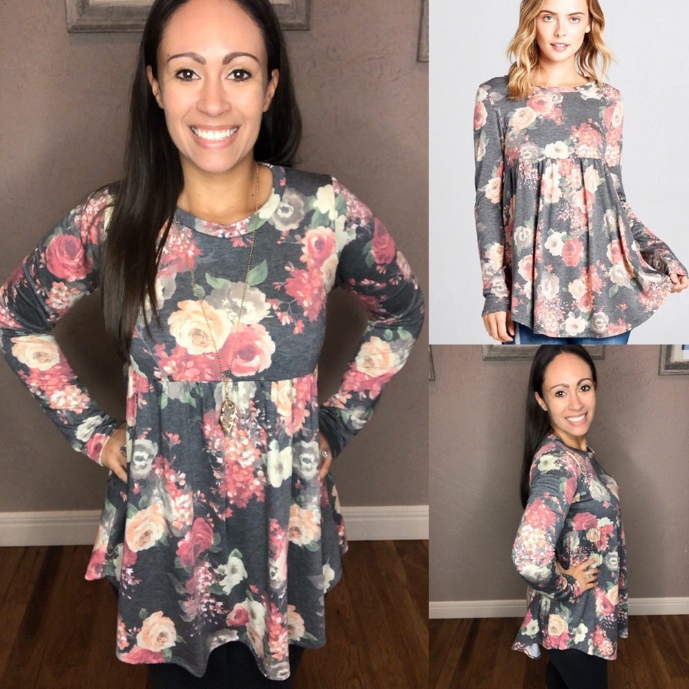 New Charcoal Baby Doll Flaring Long Sleeve Top